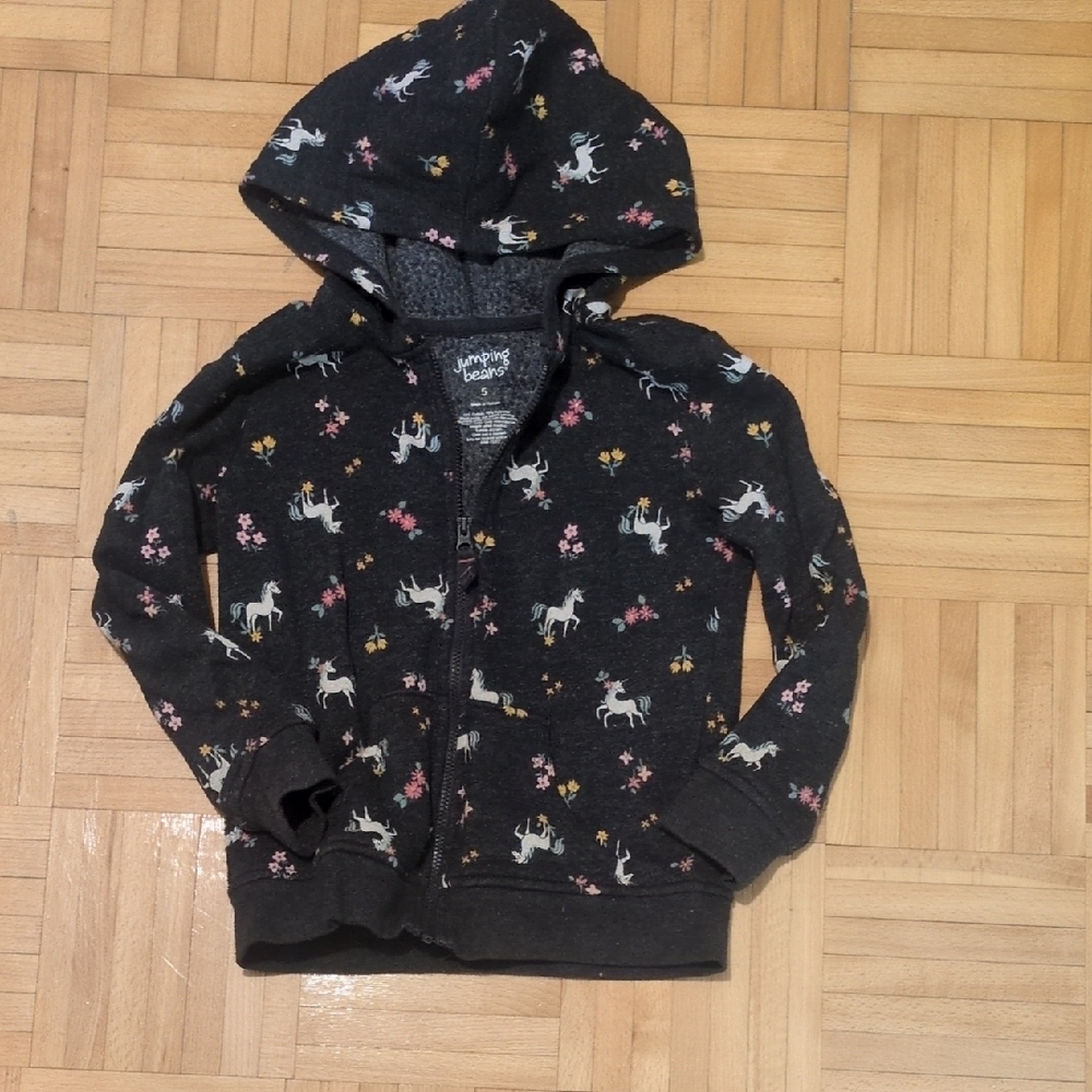 Kids Unicorn Print Hoodie - Black